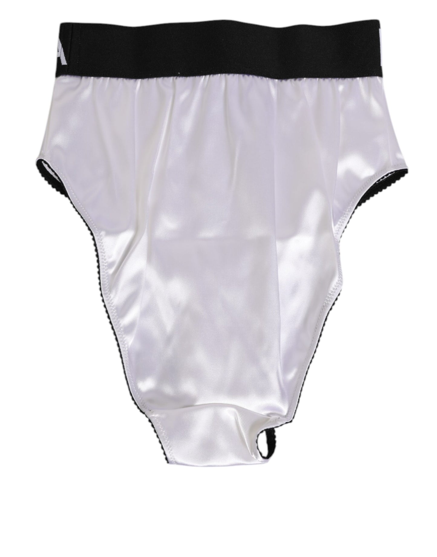 Dolce & Gabbana Intimo da donna in raso bianco a vita alta con logo nero