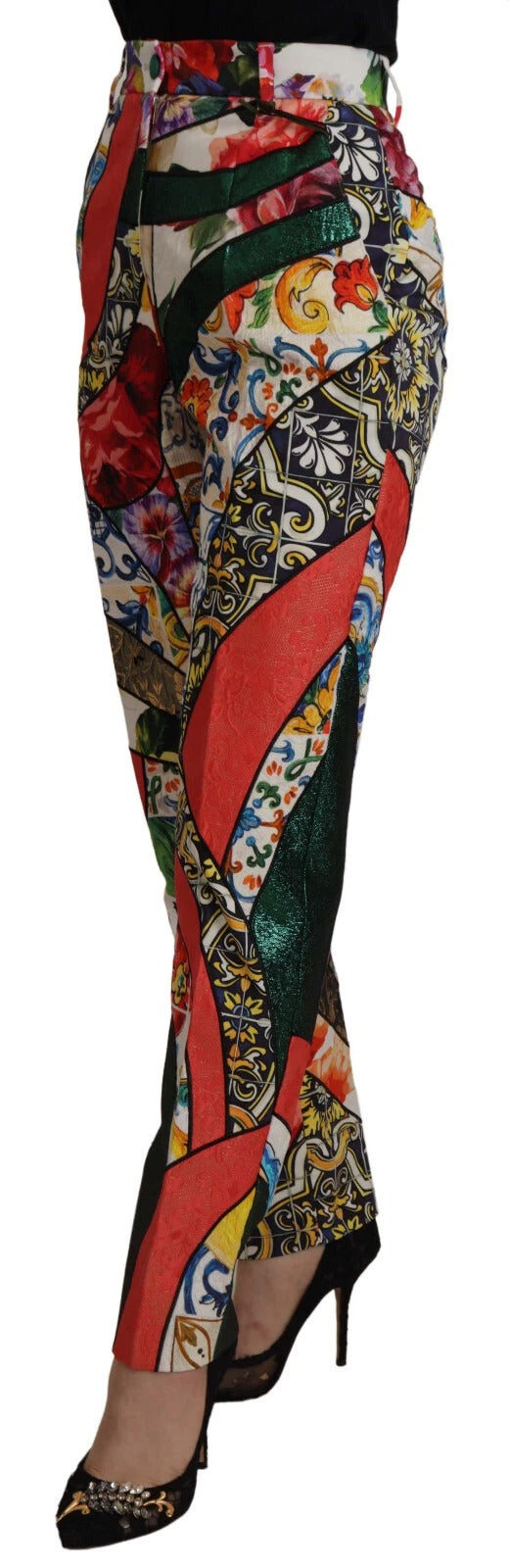 Pantaloni a vita alta in jacquard patchwork multicolore Dolce & Gabbana