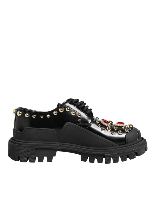 Scarpe Derby Dolce & Gabbana in pelle nera con cristalli gioiello