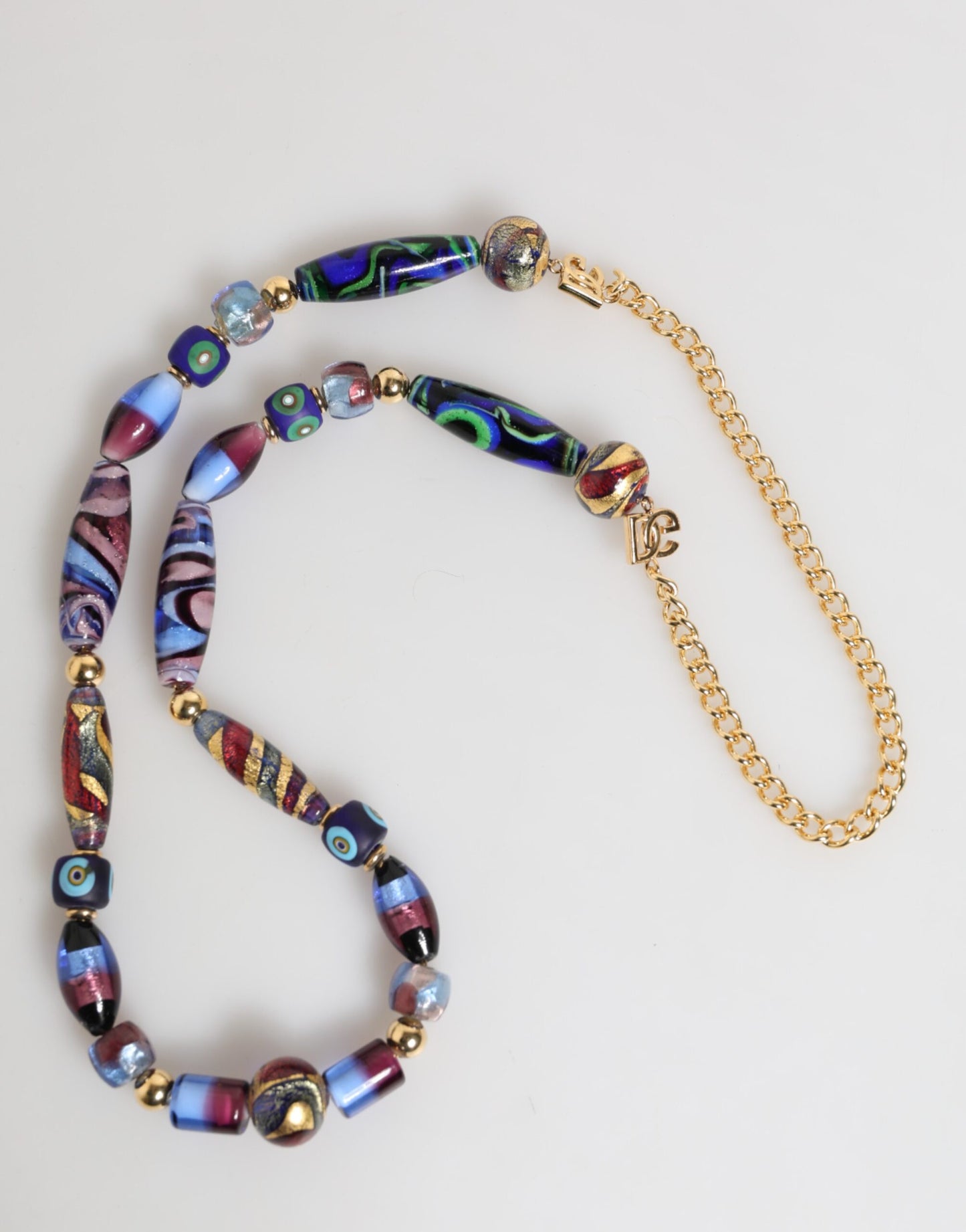 Collana con catena in ottone dorato e perline in vetro di Murano multicolore Dolce & Gabbana