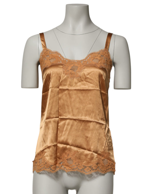 Dolce & Gabbana Lingerie Intimo in Raso di Seta con Pizzo Floreale Marrone