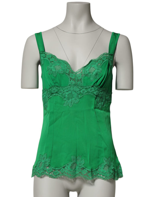 Dolce & Gabbana Canotta in pizzo floreale verde Lingerie Top Intimo