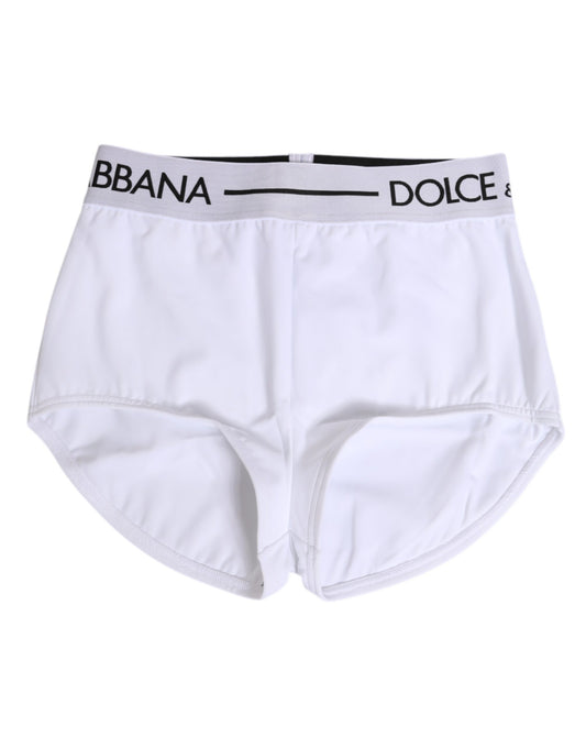 Dolce & Gabbana Pantaloncini Intimo con Cintura in Nylon Bianco con Logo