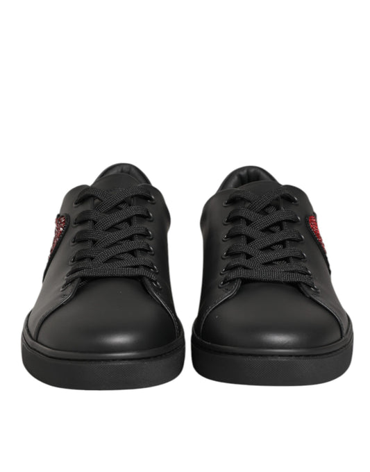 Scarpe da ginnastica Dolce & Gabbana in pelle nera con cuore di cristallo