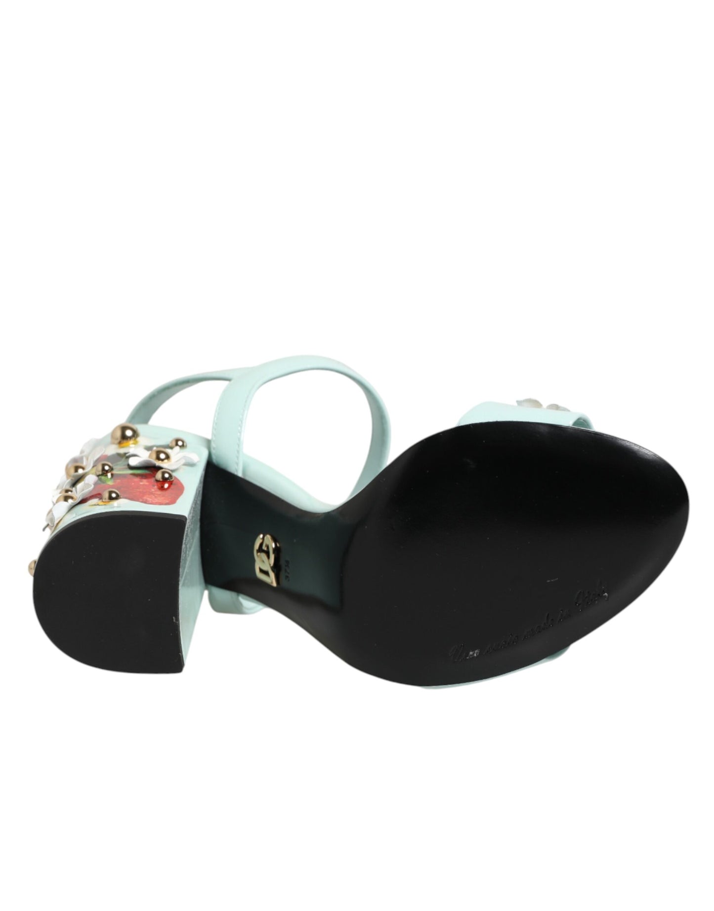 Sandali con tacco Dolce & Gabbana color verde menta con borchie floreali