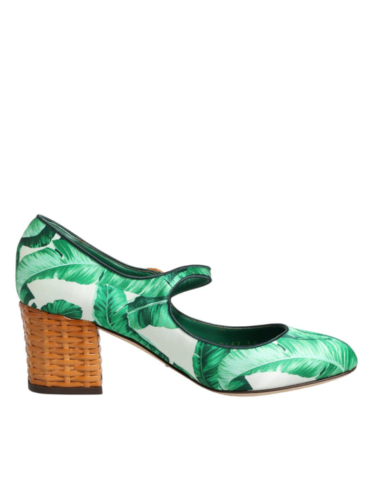 Dolce & Gabbana Sandali MARY JANES in seta verde con foglie