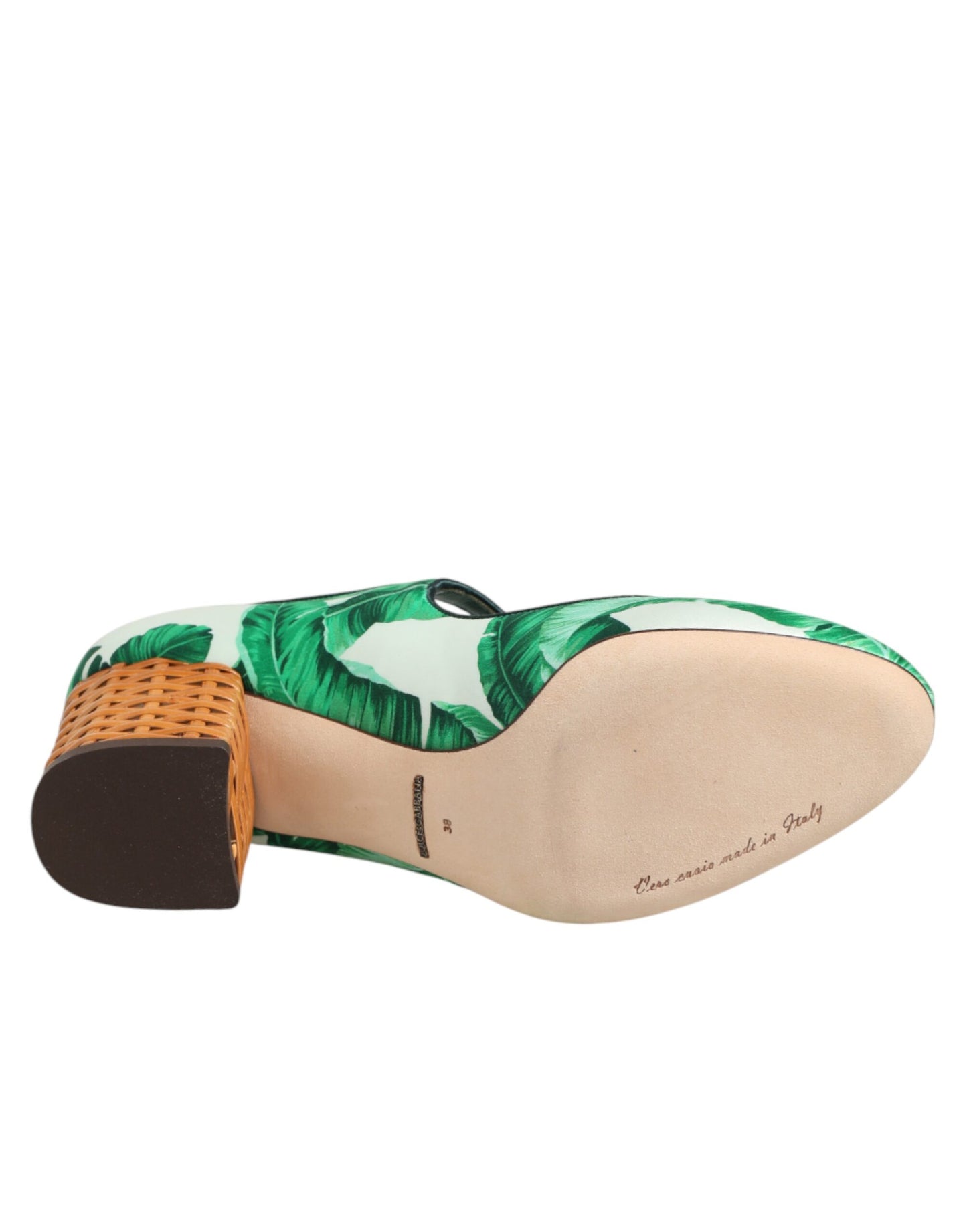 Dolce & Gabbana Sandali MARY JANES in seta verde con foglie