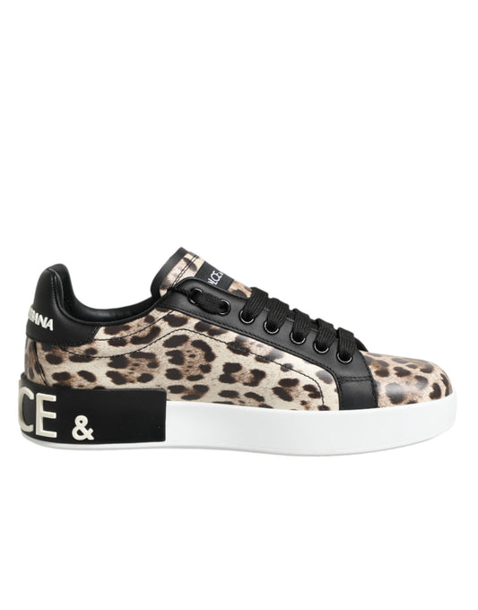 Dolce & Gabbana Scarpe da ginnastica basse in pelle marrone leopardata