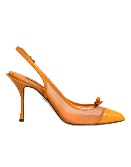 Scarpe con cinturino posteriore e tacco a rete in pelle arancione Dolce & Gabbana