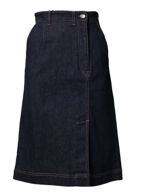 Gonna midi in denim a trapezio in cotone blu scuro Dolce & Gabbana