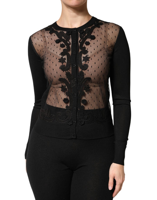 Dolce & Gabbana Cardigan nero trasparente con bottoni