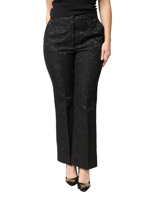 Pantaloni a vita alta in broccato floreale nero Dolce & Gabbana