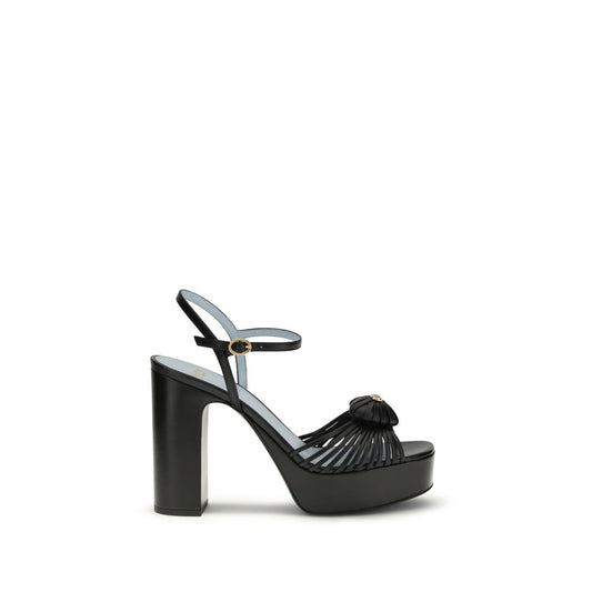 Sandali con plateau in pelle di capra nera Valentino Garavani