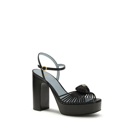 Sandali con plateau in pelle di capra nera Valentino Garavani