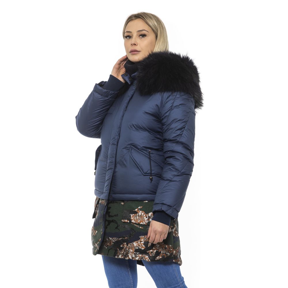 Parka blu in poliestere con cappuccio Mr&amp;Mrs Italy da donna