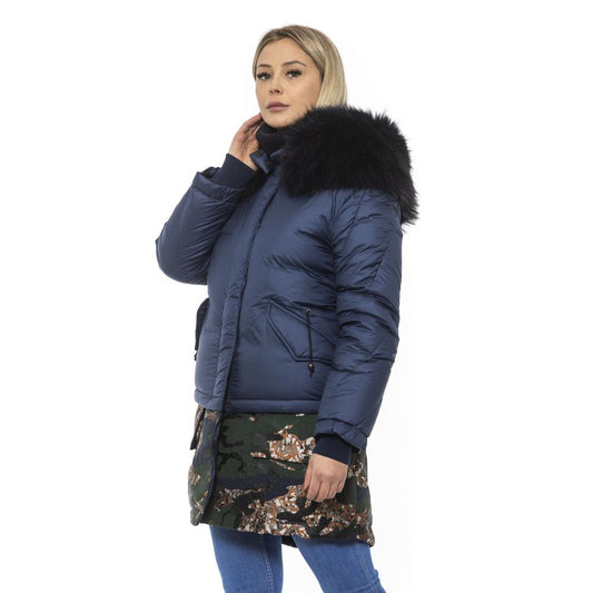 Parka blu in poliestere con cappuccio Mr&amp;Mrs Italy da donna