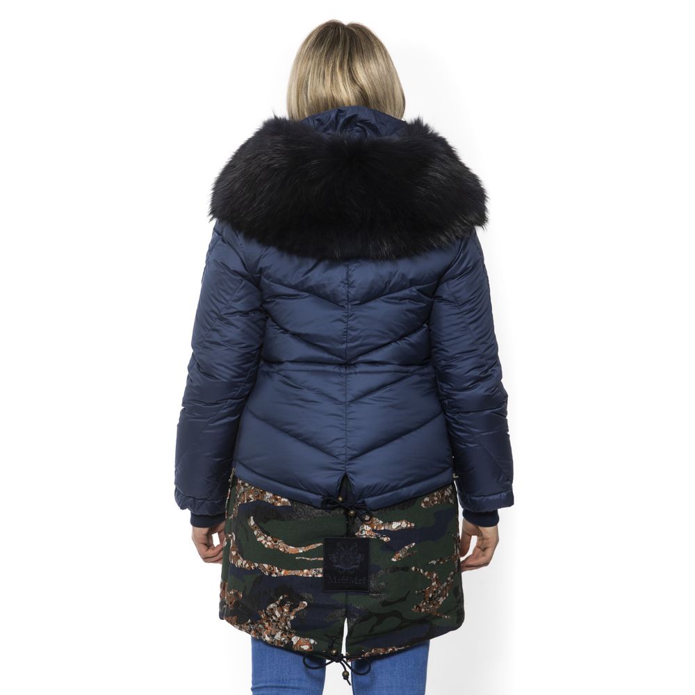 Parka blu in poliestere con cappuccio Mr&amp;Mrs Italy da donna