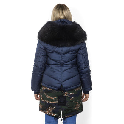 Parka blu in poliestere con cappuccio Mr&amp;Mrs Italy da donna