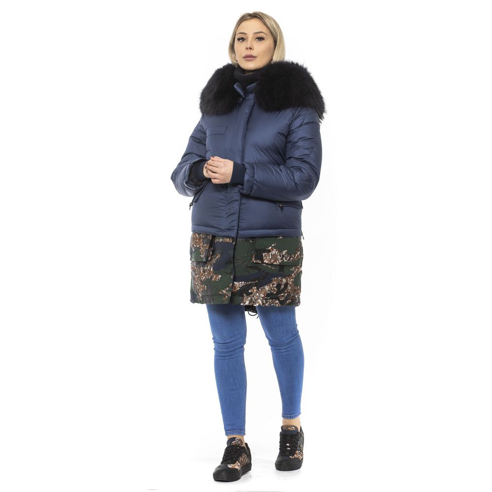 Parka blu in poliestere con cappuccio Mr&amp;Mrs Italy da donna