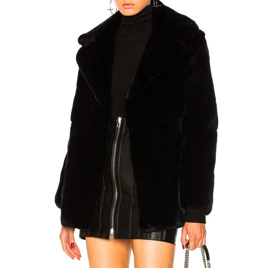Cappotto in pelliccia di coniglio blu Alberta Ferretti