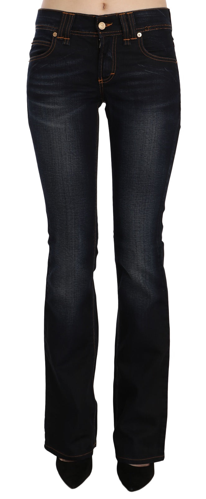 Jeans John Galliano blu slavati a vita media con gamba regolare e taglio bootcut