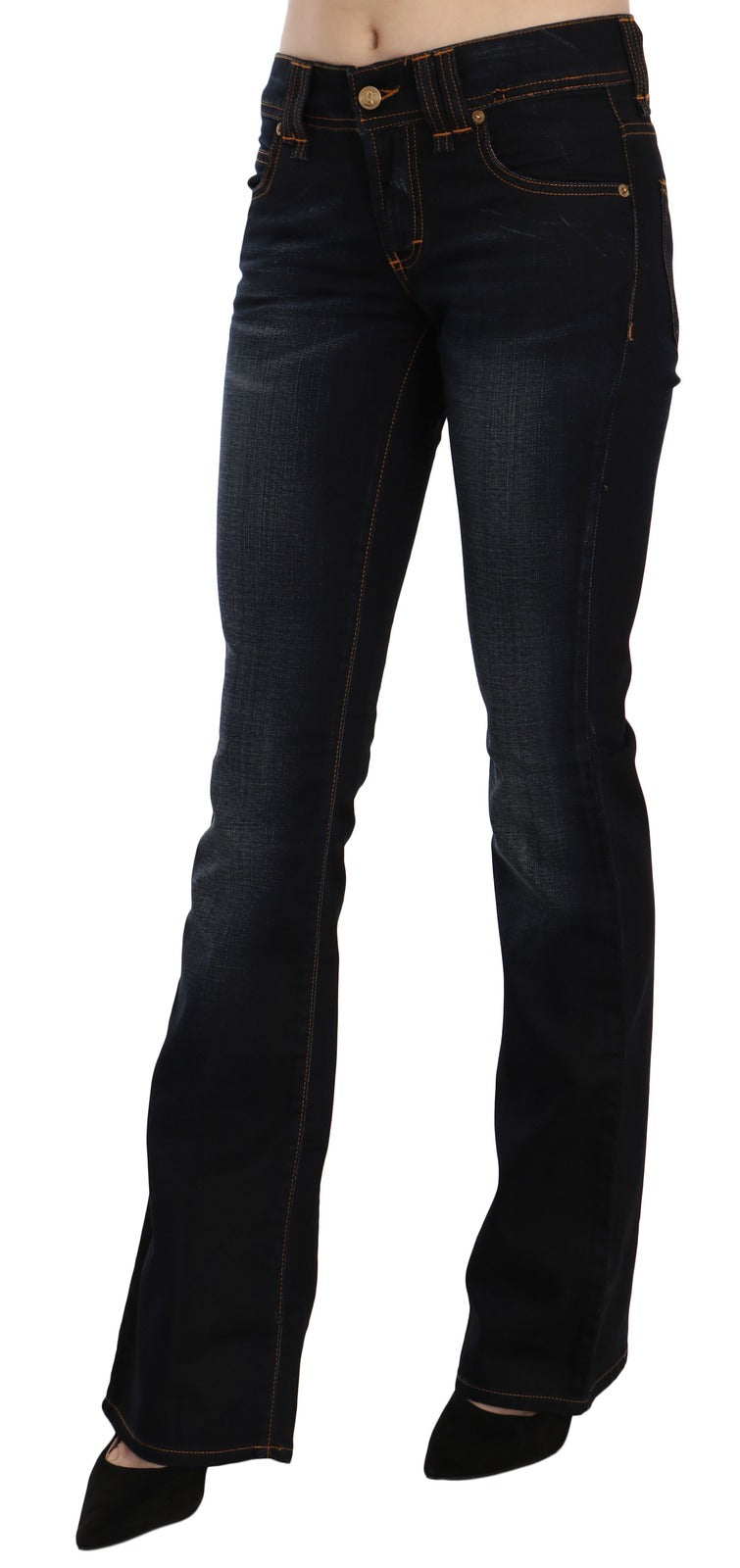 Jeans John Galliano blu slavati a vita media con gamba regolare e taglio bootcut