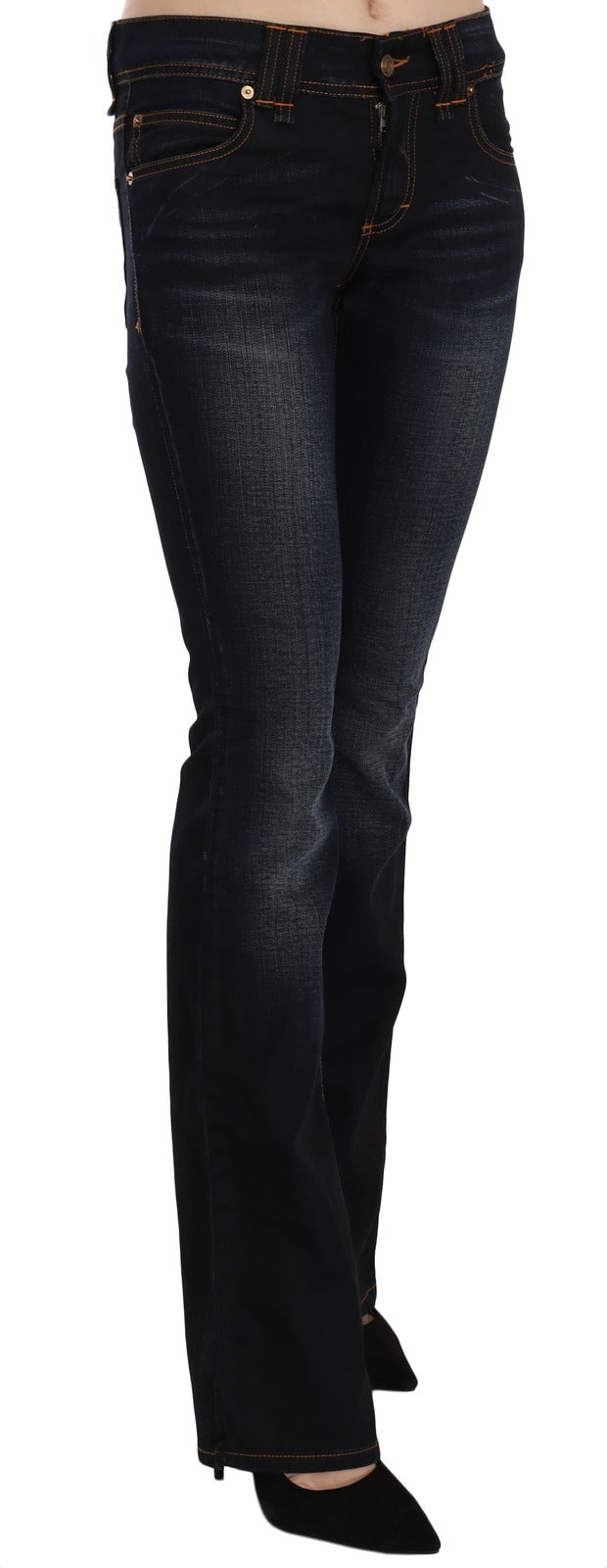 Jeans John Galliano blu slavati a vita media con gamba regolare e taglio bootcut