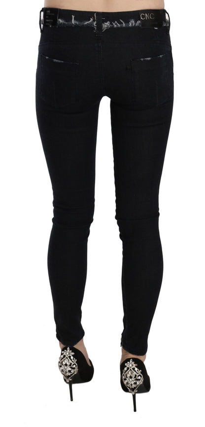 Jeans skinny in denim con cerniera e vita bassa neri di Costume National