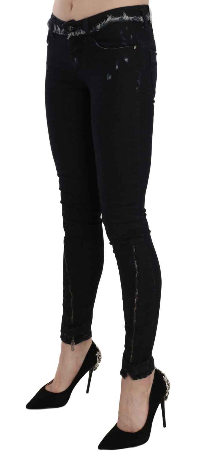 Jeans skinny in denim con cerniera e vita bassa neri di Costume National