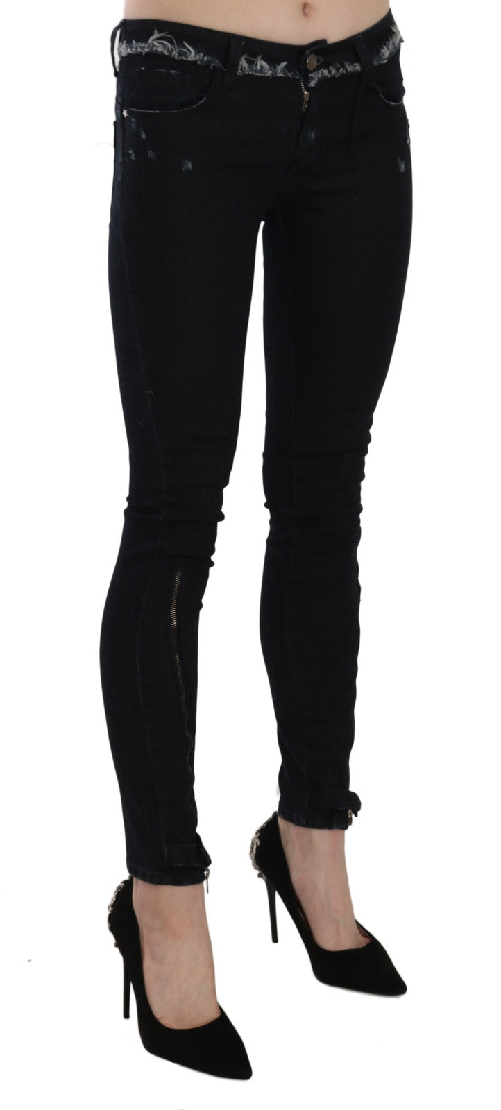 Jeans skinny in denim con cerniera e vita bassa neri di Costume National