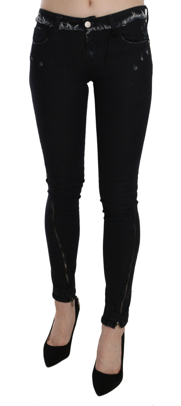 Jeans skinny in denim con cerniera e vita bassa neri di Costume National