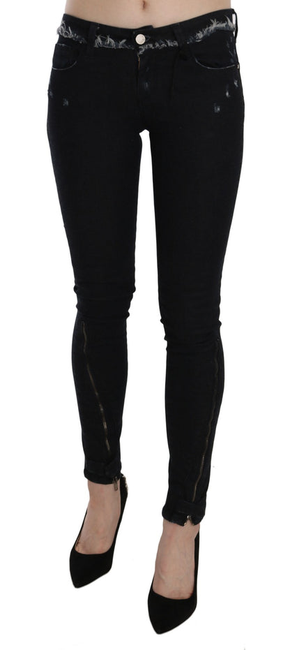 Jeans skinny in denim con cerniera e vita bassa neri di Costume National