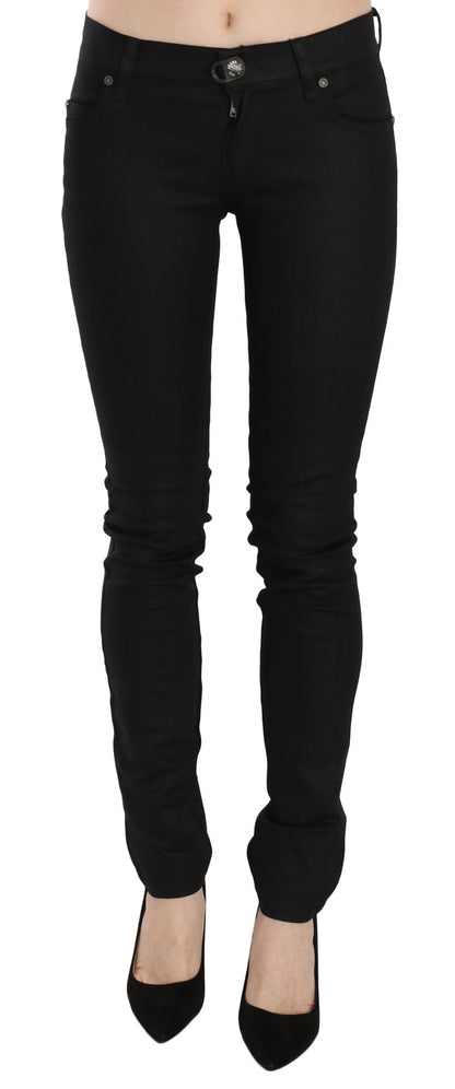 Jeans skinny in denim a vita media in cotone nero PLEIN SUD