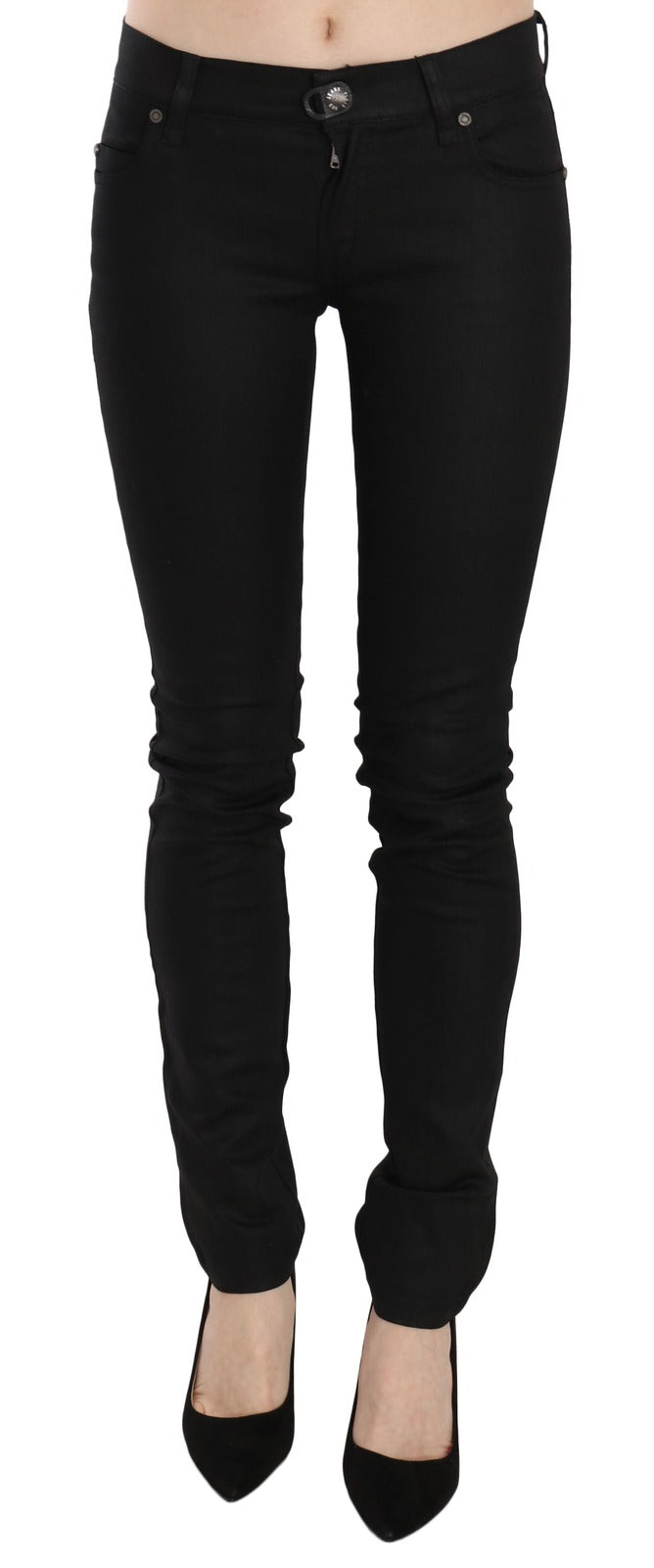 Jeans skinny in denim a vita media in cotone nero PLEIN SUD