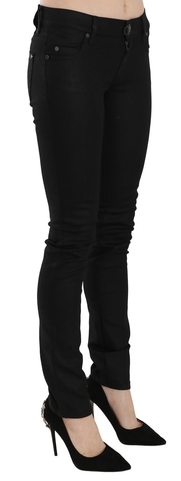 Jeans skinny in denim a vita media in cotone nero PLEIN SUD
