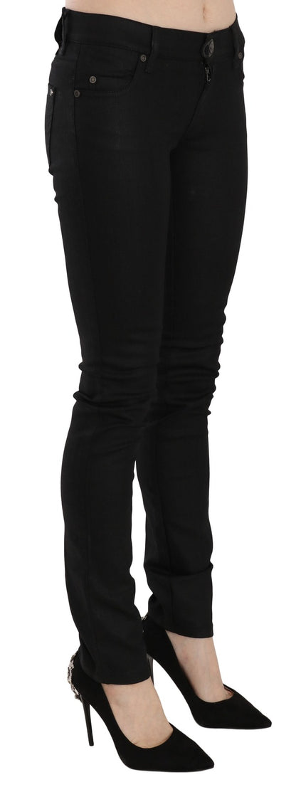 Jeans skinny in denim a vita media in cotone nero PLEIN SUD