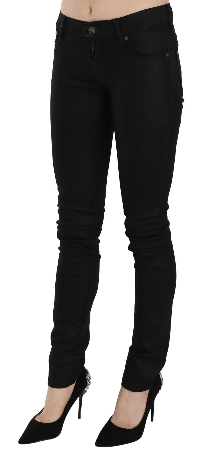 Jeans skinny in denim a vita media in cotone nero PLEIN SUD
