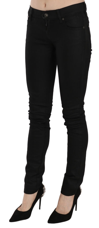 Jeans skinny in denim a vita media in cotone nero PLEIN SUD