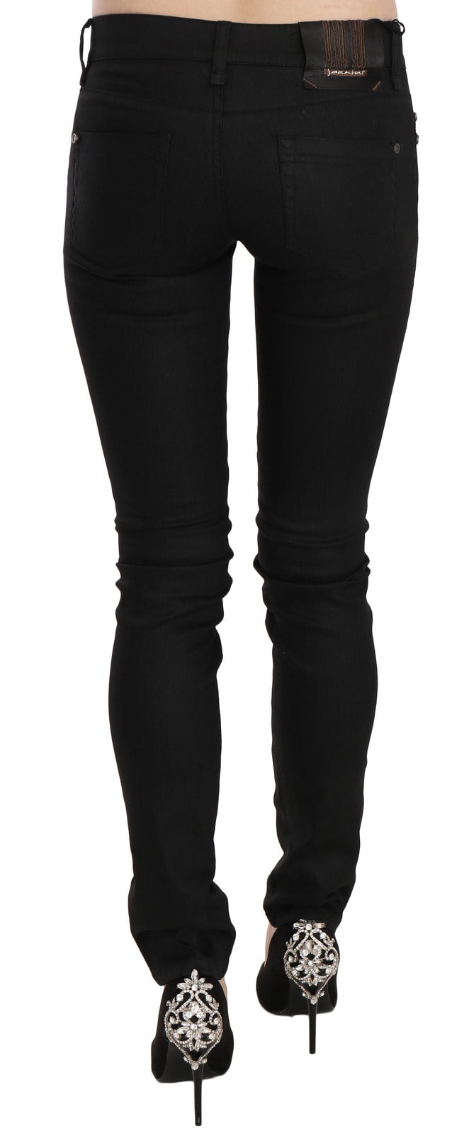 Jeans skinny in denim a vita media in cotone nero PLEIN SUD
