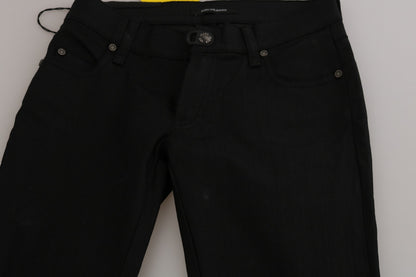 Jeans skinny in denim a vita media in cotone nero PLEIN SUD