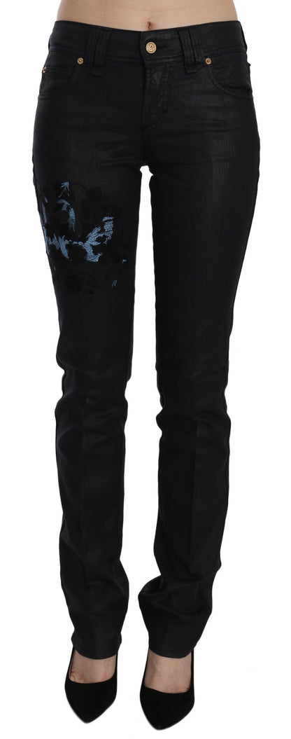 Jeans skinny a vita media con ricamo floreale Black Swan di John Galliano