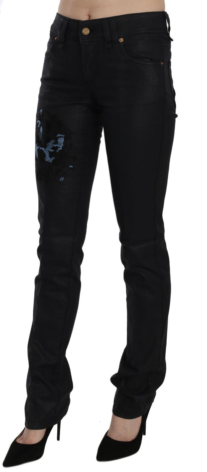 Jeans skinny a vita media con ricamo floreale Black Swan di John Galliano