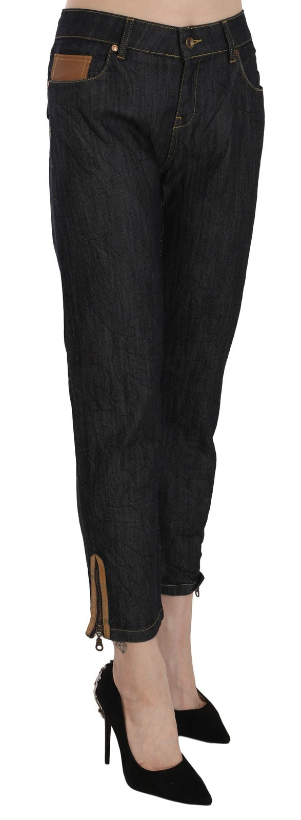Jeans con pantaloni dritti a vita alta in cotone blu PLEIN SUD