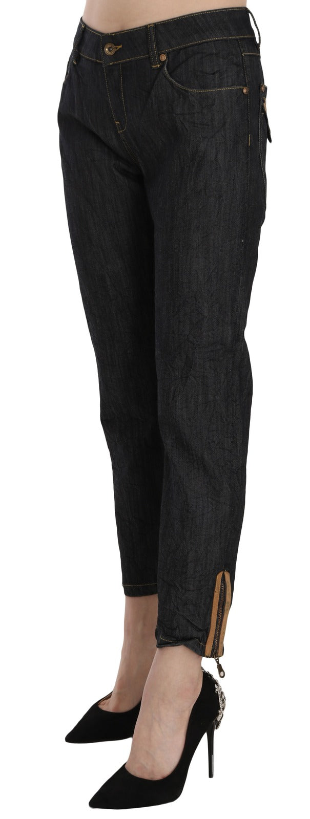 Jeans con pantaloni dritti a vita alta in cotone blu PLEIN SUD