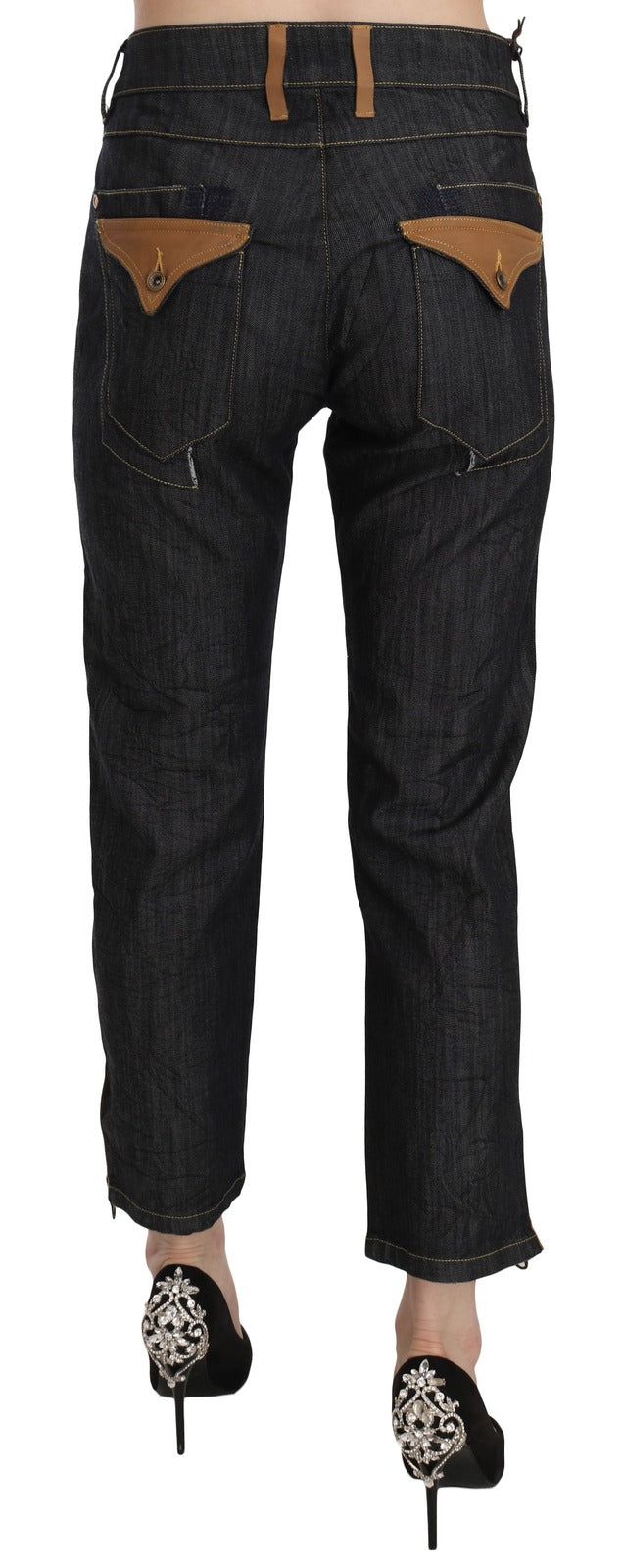 Jeans con pantaloni dritti a vita alta in cotone blu PLEIN SUD