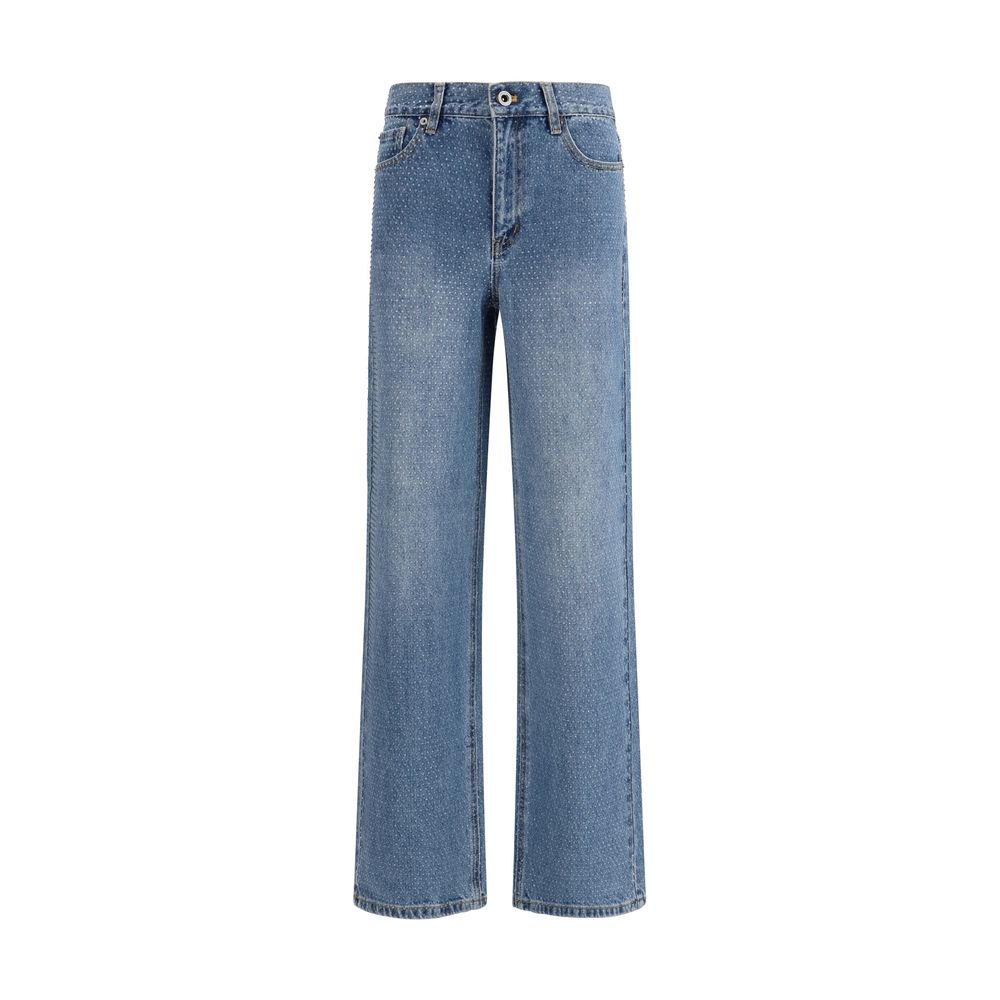 Jeans dritti in cotone blu Self-Portrait