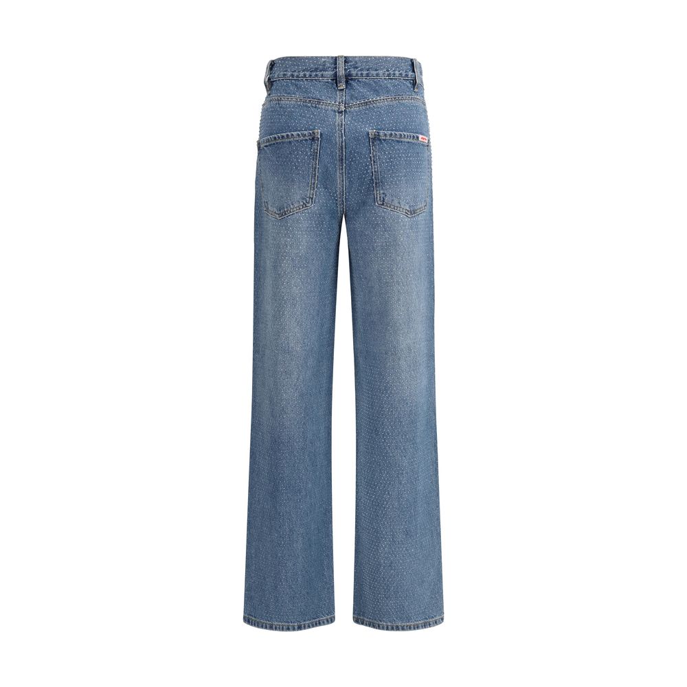 Jeans dritti in cotone blu Self-Portrait