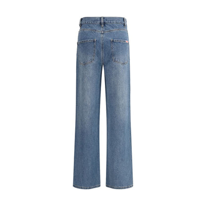 Jeans dritti in cotone blu Self-Portrait