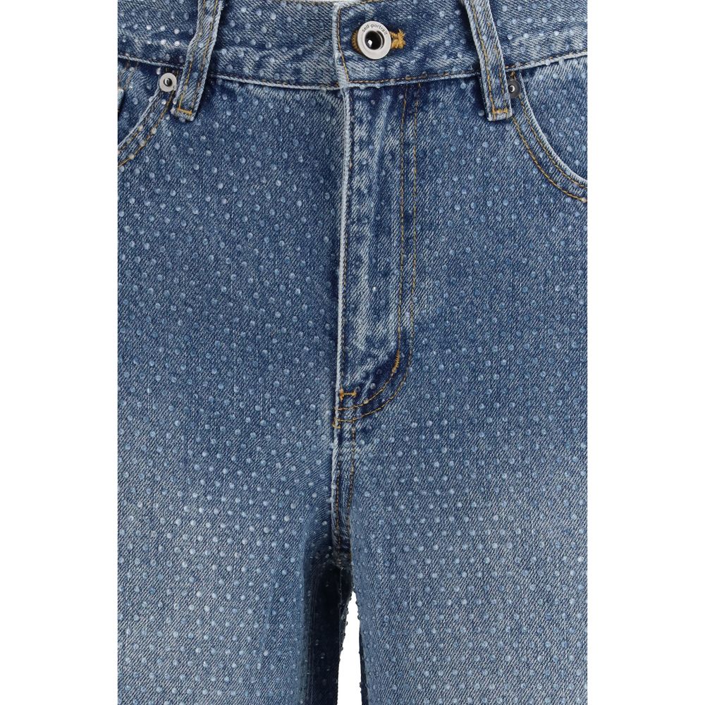 Jeans dritti in cotone blu Self-Portrait