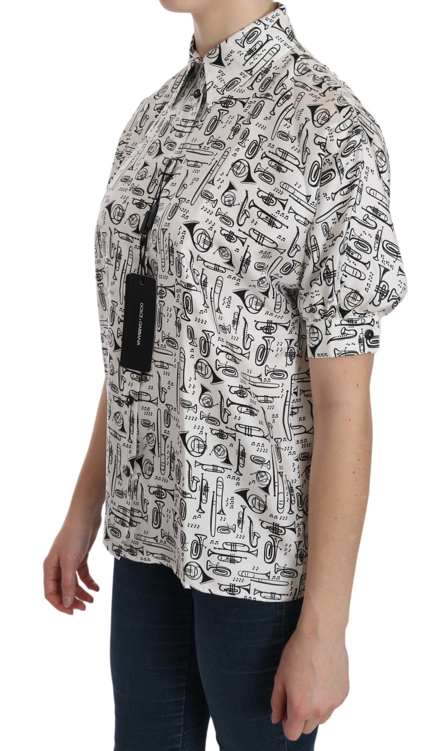 Camicia Dolce &amp; Gabbana bianca con colletto a forma di strumento musicale